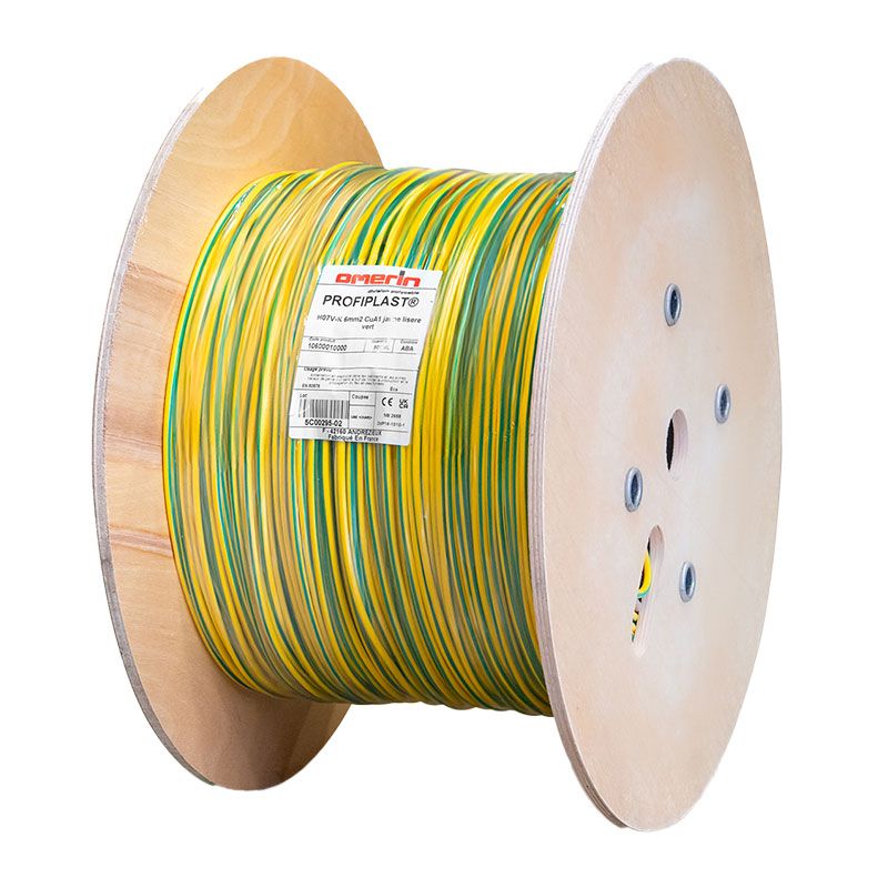 OMERIN - Câble Terre 6 mm2 V/J HO7V-K - Touret de 500m - 3