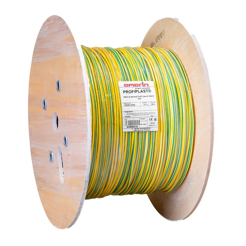 OMERIN - Câble Terre 6 mm2 V/J HO7V-K - Touret de 500m