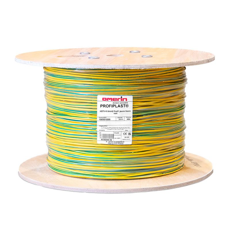 OMERIN - Câble Terre 6 mm2 V/J HO7V-K - Touret de 500m - 4